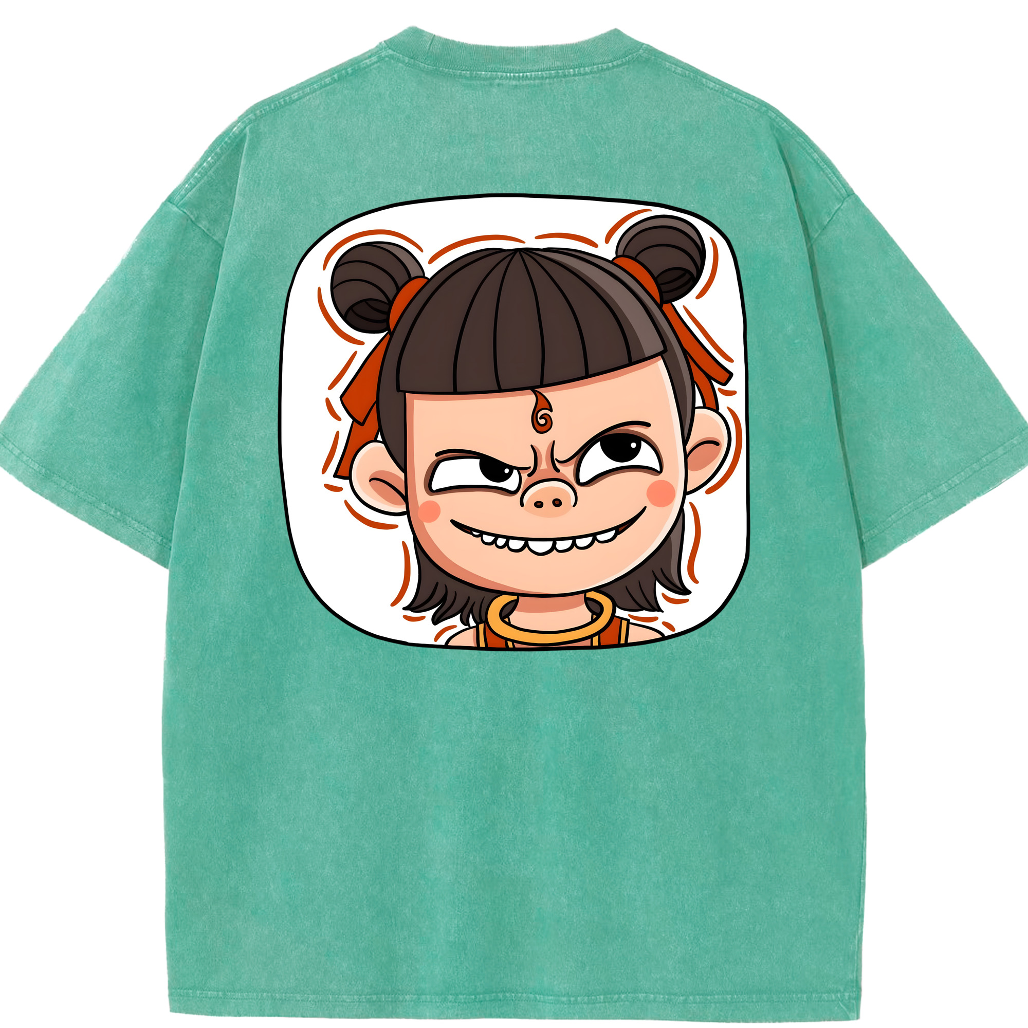 （画像用） Ne Zha 2 ナタ 魔童の大暴れ 綿100% ヴィンテージ風 半袖Tシャツ（背面プリント）